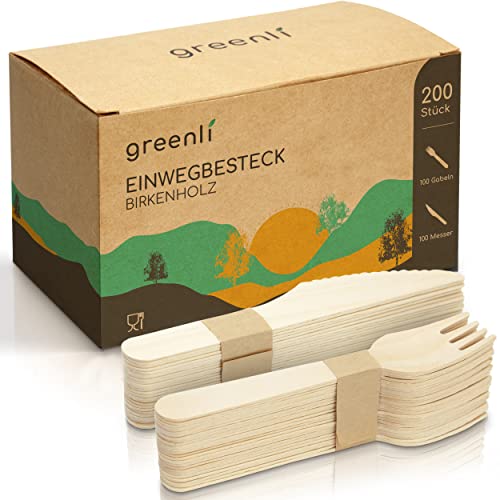 greenli Einwegbesteck - 200 Holzgabeln und...
