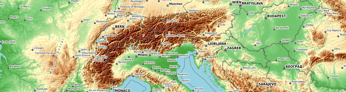 Karte der Alpen für Alpenüberquerung